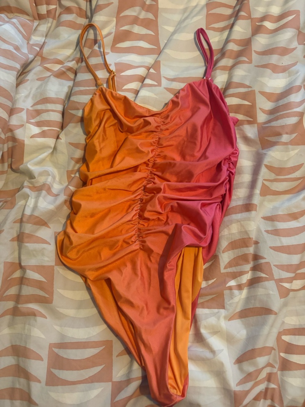Anthropologie Ruched Ombre One-Piece Swimsuit - Orange & Pink